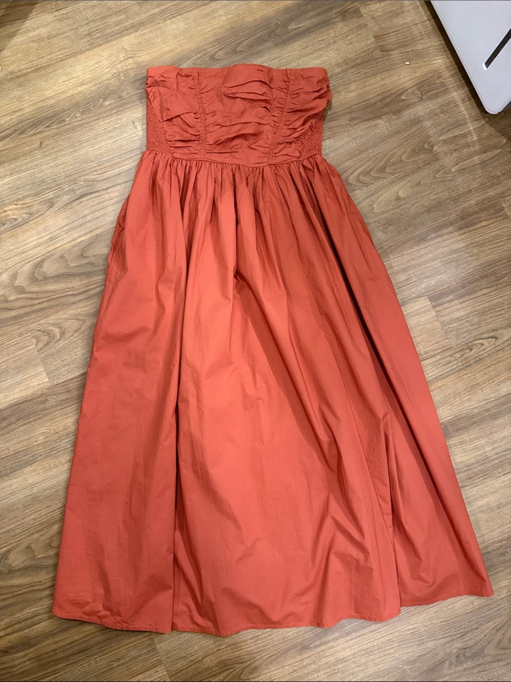 American Eagle Strapless Maxi Dress in Terracotta Red
